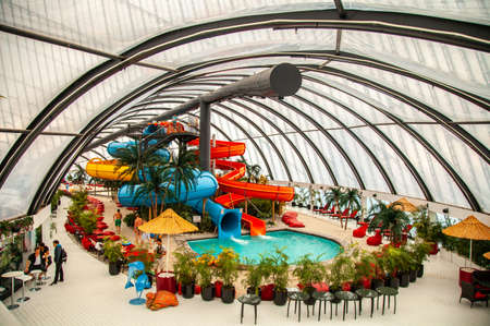 Recreation area aquapark at the Khan-Shatyr shopping culture center, Nur-Sultan, Astana; Kazakhstanのeditorial素材