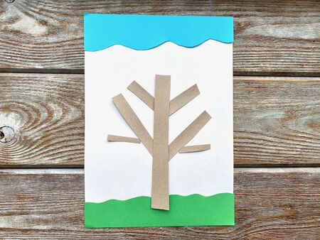 The idea of children's crafts made of colored paper and cardboard,の写真素材