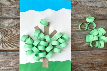 The idea of children's crafts made of colored paper and cardboard,の写真素材