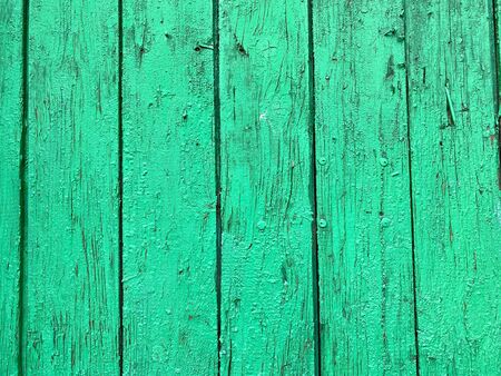 Old, green background of boards with a crackle.の写真素材