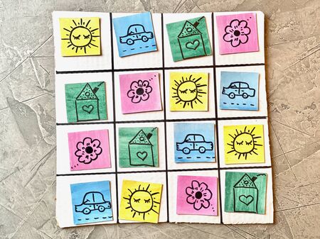 Childrens game made with their own hands from cardboard, Sudoku.の写真素材