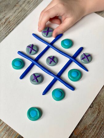 TIC TAC toe is a craft game made of plasticine.の写真素材