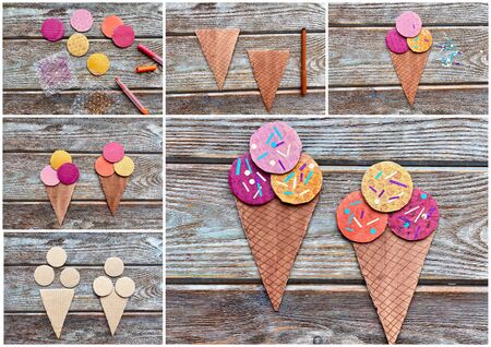 Children's master class ice cream cone made of cardboardの写真素材