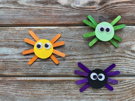 Master class funny spider with eyes made of sticks.の写真素材