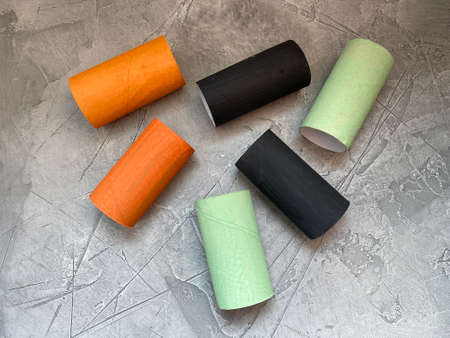 Children's creativity from recycling. colored paper rollsの写真素材