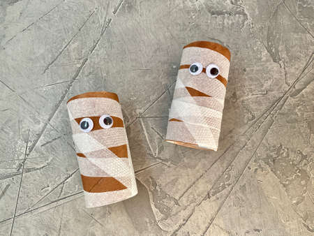 Mummy, children's crafts from recycling, toilet paper.の写真素材