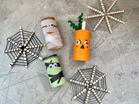 Children's creative, toilet paper Halloween characters,の写真素材