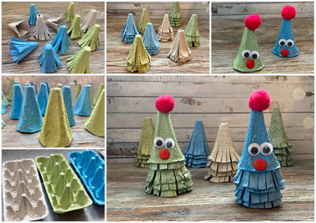 Christmas gnome out of paper, empty egg box, childrens craft.の写真素材