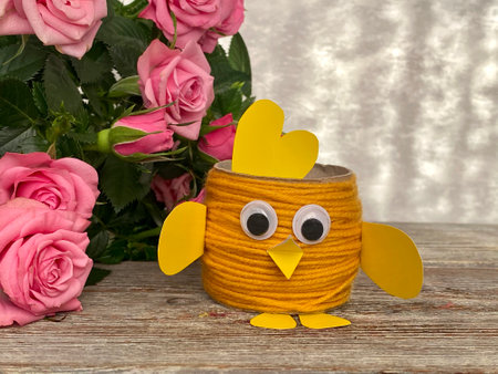 Egg stand cute chicken, children's creative,の写真素材