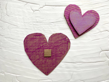 Step by step childrens crafts , how to make a heart Valentines day card from processing.の写真素材