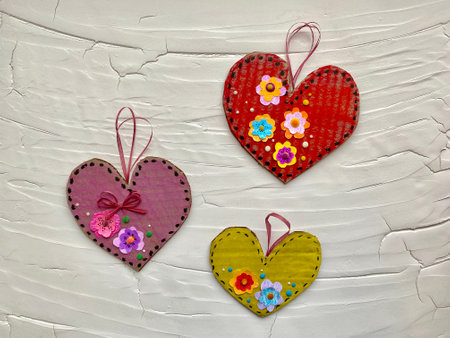 Valentine heart-kids craft, cardboard recyclingの写真素材