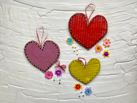 Step by step, how to make a heart from simple materials, a heart with flowers.の写真素材