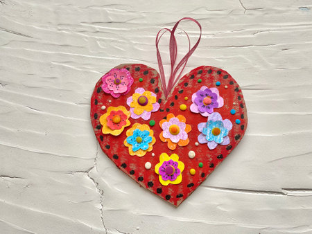 Art heart, valentine card, childrens craft from recycling cardboard.の写真素材