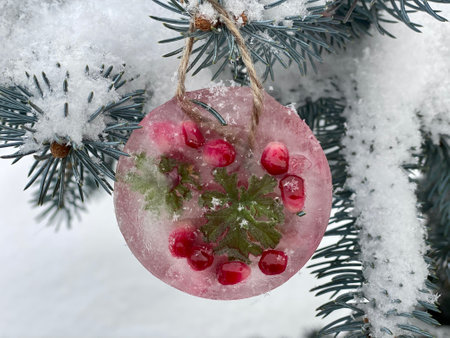 Ice ornament, children's creative interesting experience made of natural material.の写真素材