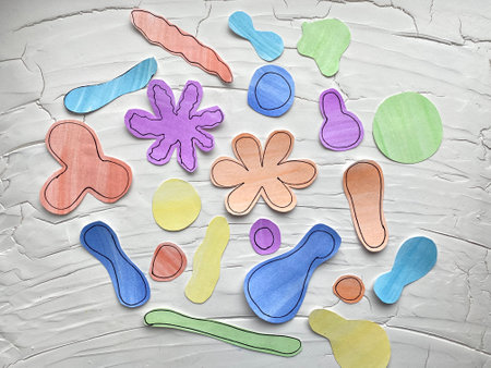 Children's creativity, crafts made of colored paper - viruses and bacteria.の写真素材