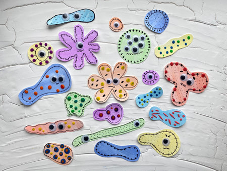 Children's creativity, crafts made of colored paper - viruses and bacteria.の写真素材
