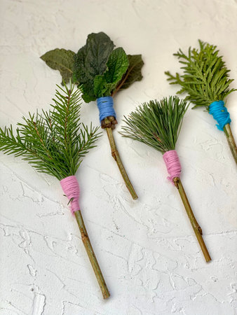 Natural crafts made of twigs and sticks, paint brushes for children, kids craft.