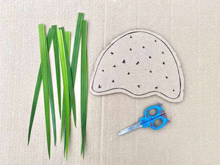 jellyfish made of cardboard processing and natural material of flowers and plantsの写真素材