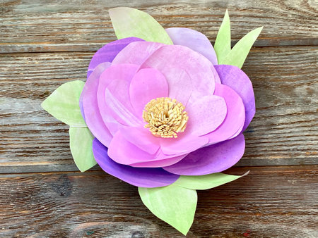 Step by step, instructions for children how to make a 3D volumetric flowerの写真素材