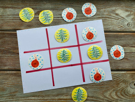 Tic-tac-toe game , New Years idea, kids craft, drawing.,の写真素材