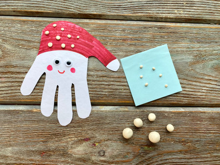 hand made christmas gnome, step by step how to make kids craftsの写真素材