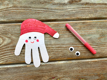 hand made christmas gnome, step by step how to make kids craftsの写真素材