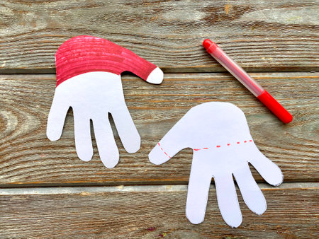 hand made christmas gnome, step by step how to make kids craftsの写真素材