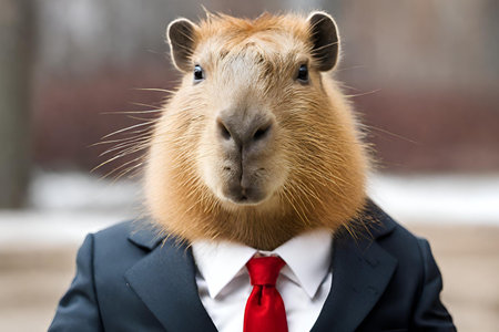 Capybara is the boss, in a strict business suit and a red tieの写真素材