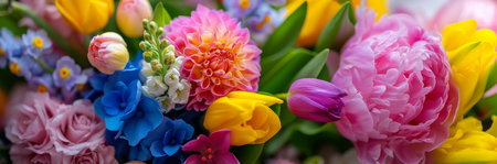 Background, a lush bouquet of bright spring flowers,の素材