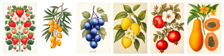 Radiant vintage botanical illustrations evoke a vintage charm, perfect for culinary arts, wellness branding, or adding a touch of natural beauty to any project.の写真素材