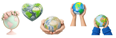 a globe nestled amongst delicate roses, Caring hands cradle a miniature Earth, symbolizing protection, responsibilityの写真素材