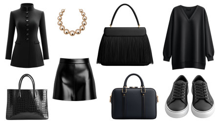 Elegant Black Fashion Creates A Modern Wardrobe Appeal Luxurious Black Accessories Complete The Stylish Ensembleの写真素材