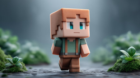 Lost in a pixelated wilderness, this charming character evokes a sense of quiet adventure, perfect for game development, children illustrations, or nostalgic branding.の写真素材