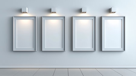 Serene, minimalist space, highlighted by soft lighting on blank canvases, perfect for art displays, mockups, or conceptual scenesの写真素材