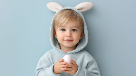 Radiant innocence shines from this sweet toddler, dressed as a bunny and clutching a pristine white...