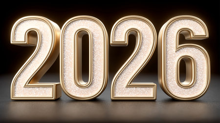 shimmering digits spell out 2026, promising a future of luxury, celebration, and new beginnings, perfect for calendars, greetings, or festive campaigns.の写真素材