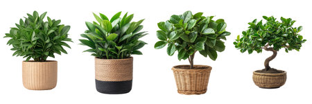 Indoor Plant in Wicker Baskets, Modern home decoration, Rattan potの写真素材