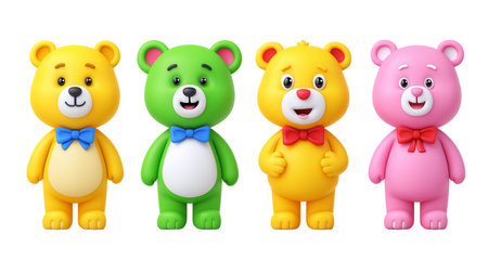 Charming teddy bears, vibrant and sweet, radiate joy and innocence, perfect for children's books, playful designs, or heartwarming greetings.の写真素材
