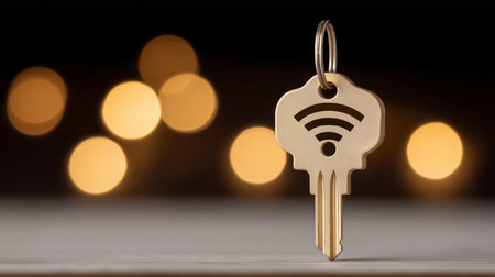 Golden Key Unlocks Wireless Connectivity Access Digital Security Represents Network Connection Powerの写真素材