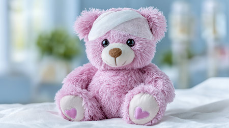 Adorable Teddy Bear Needs Gentle Medical Care Sweet Plush Toy Recovering From An Injuryの写真素材