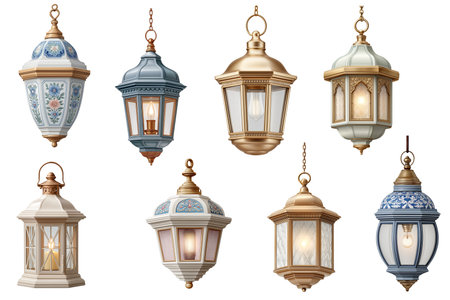 Vintage Lanterns Illuminate Charming Interior Design Golden Antique Lampsの写真素材