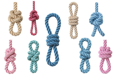 Various Nautical Knots Are Beautifully Displayed Together Colorful Rope Knotsの写真素材