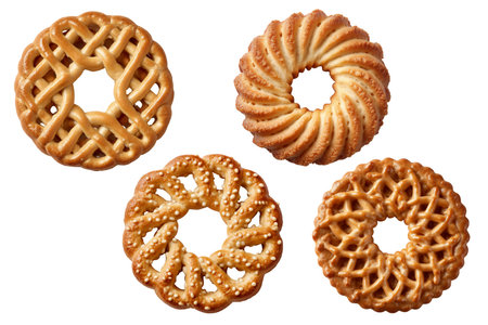 Baked Goods Present Perfect Circle Shapes Cookies Golden Brown Pastries Offer Sweet Temptationの写真素材