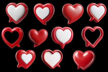 heart-shaped speech bubble, red and white, set, transparent backgroundの写真素材