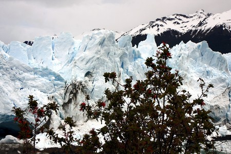 View to the glacier with nearby mountainの写真素材