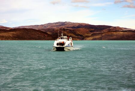 View to the mountains of Torres del Paine in Chileの写真素材