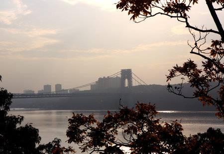 View from Washington bridge connecting New York and New Jersey at sunset