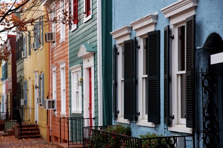 Street at fall time in Georgetown neighborhood Washington DCの写真素材