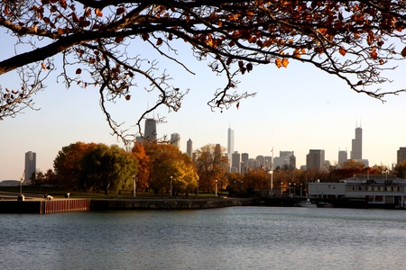Landscape of the city of Chicago at autumnの写真素材