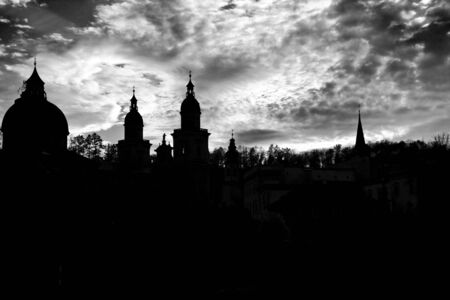 Silhouette of Hohensalzburg castle in Salzburg, Austriaの写真素材